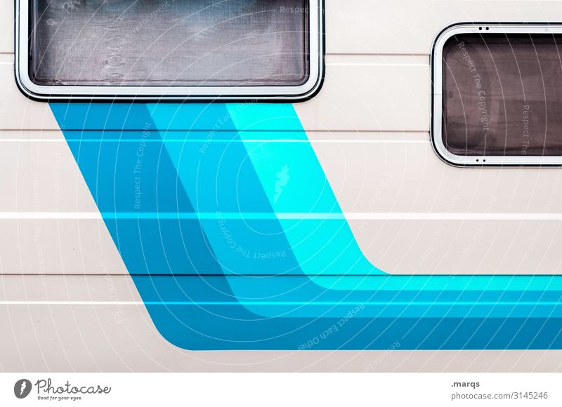 caravans Leisure and hobbies Vacation & Travel Tourism Trip Window Mobile home Caravan Line Esthetic Cool (slang) Bright Blue Turquoise White Colour Mobility