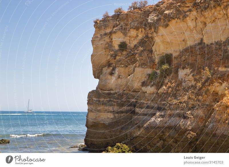 Lagos Coast Environment Nature Landscape Elements Sand Water Sky Cloudless sky Horizon Summer Hill Rock Waves Portugal Europe Breathe Observe To enjoy