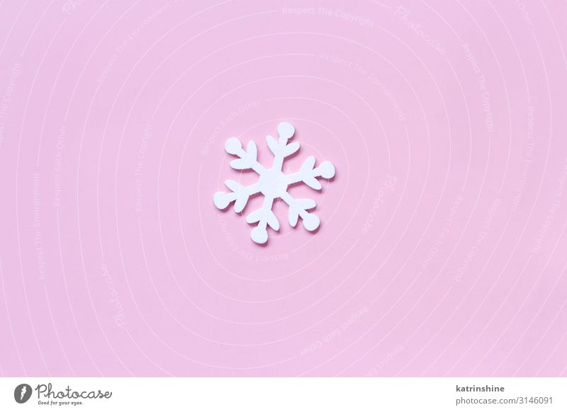 White wooden snowflake on a light pink background Decoration Wood Ornament Pink Snowflake Christmas pastel Guest Festive holidays seasonal noel Copy Space