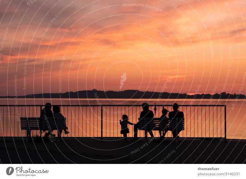 Sunset with group of people sitting, silhouette Vacation & Travel Far-off places Summer Ocean Human being Child Woman Adults Man Parents Family & Relations 6