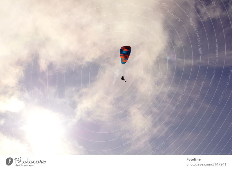 Don't fly so high my little friend ;-) Sports Elements Air Sky Clouds Beautiful weather Bright Tall Small Natural Blue Red White Paragliding Paraglider Flying