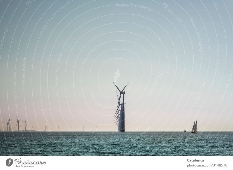 The energy of the wind, wind farm in the IJsselmeer Sailing Ocean Waves Sailboat Technology Energy industry Renewable energy Wind energy plant Environment