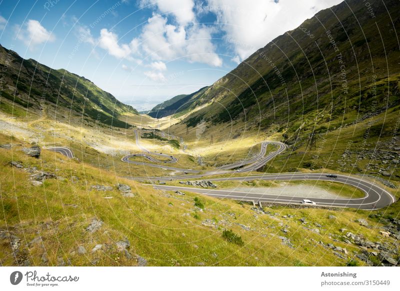 Transfagarasan Environment Nature Landscape Plant Air Sky Clouds Horizon Summer Weather Beautiful weather Grass Hill Rock Mountain Southern Carpathians Peak