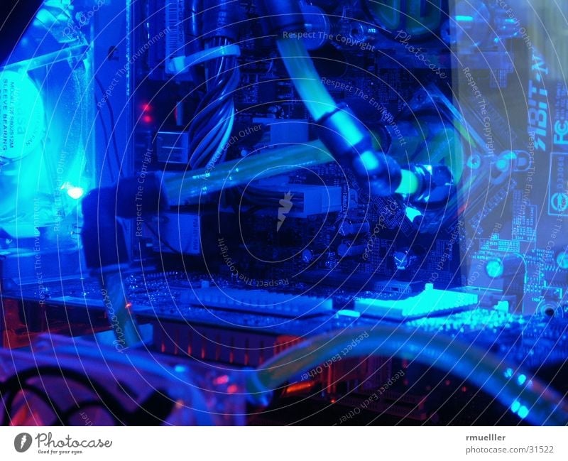 blue and cool Water-cooling Long exposure Electrical equipment Hose Technology Computer Modding Hardware