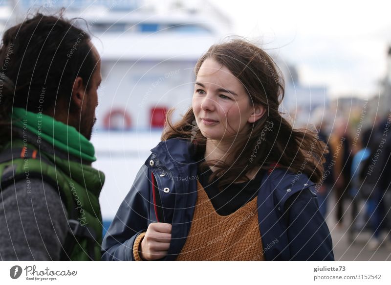 Let's talk... | Young woman talking with man at the docks Masculine Feminine Youth (Young adults) Man Adults Life 2 Human being 18 - 30 years 30 - 45 years