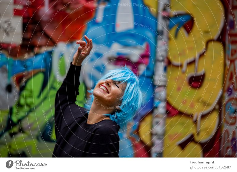 Schalalalalaaa | UT HH19 Joy Feminine Woman Adults Human being 45 - 60 years Town Wall (barrier) Wall (building) Wig Hair colour Graffiti Feasts & Celebrations