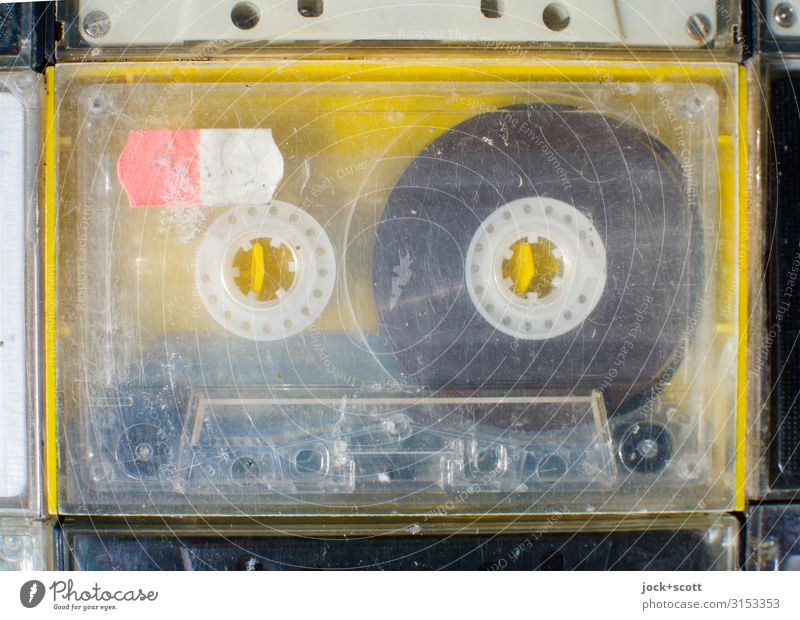 MC compact cassette used and worn Entertainment electronics Tape cassette Collector's item Plastic Scratch mark Authentic Original Retro Yellow Passion Design