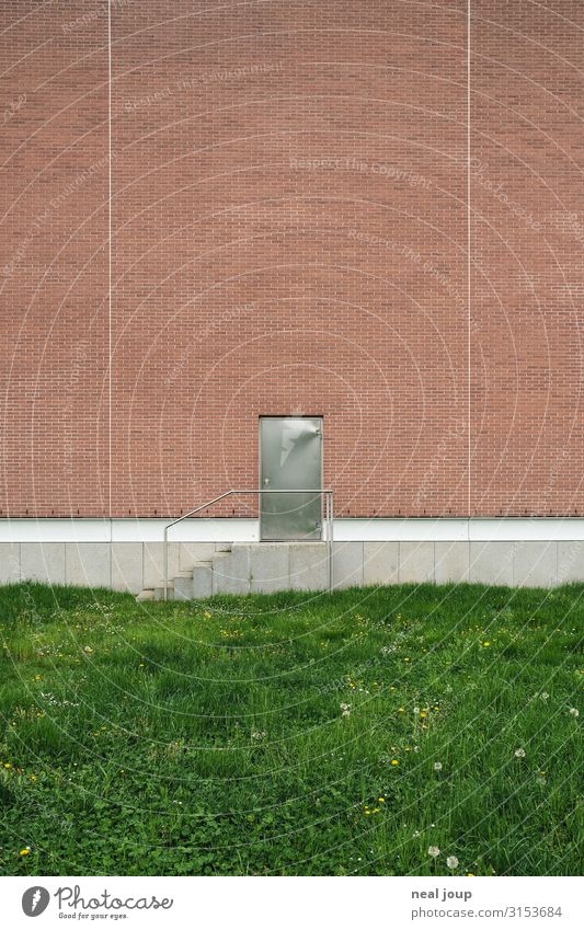 Backdoor please Wall (barrier) Wall (building) Stairs Facade Door Vitra Design Museum Brick Freeze Smoking Stand Wait Cold Green Red Prompt Orderliness