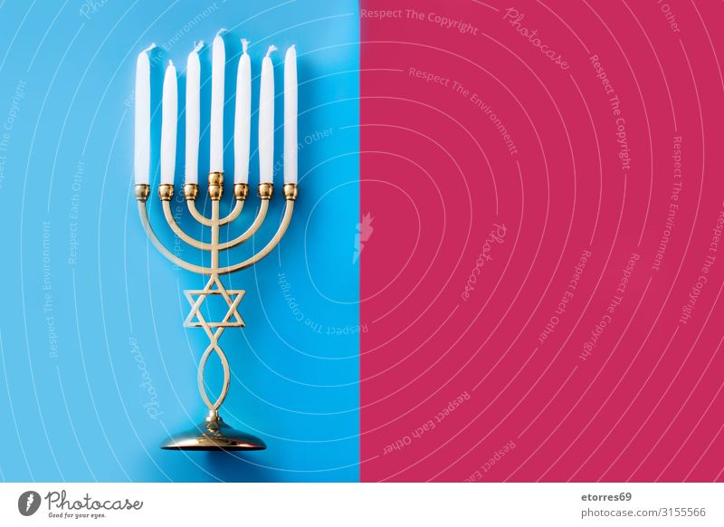 Jewish Hanukkah menorah background Blue candelabrum Candle Feasts & Celebrations Culture david December Decoration Festive Gold greeting hanukkah Hebrew