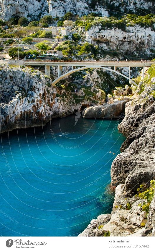 Panoramic view over the Ciolo bridge Beautiful Vacation & Travel Ocean Nature Landscape Coast Bridge Architecture Bright Blue ciolo Apulia Cliff panoramic