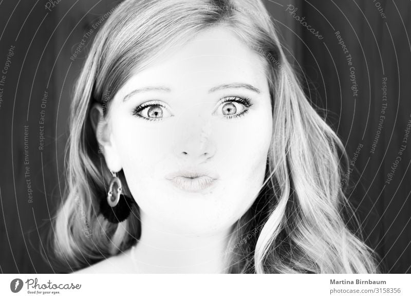 Portrait of a beautiful teenager, black and white Lifestyle Luxury Happy Skin Face Human being Woman Adults Youth (Young adults) Lips Art Fashion Authentic Free
