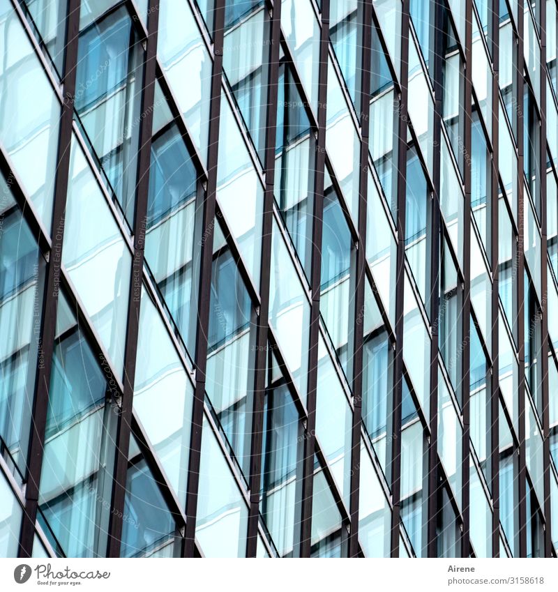 small-minded | UT Hamburg Town Downtown House (Residential Structure) High-rise Facade Window Glas facade Line Network Grid Checkered Tilt Diagonal Muddled