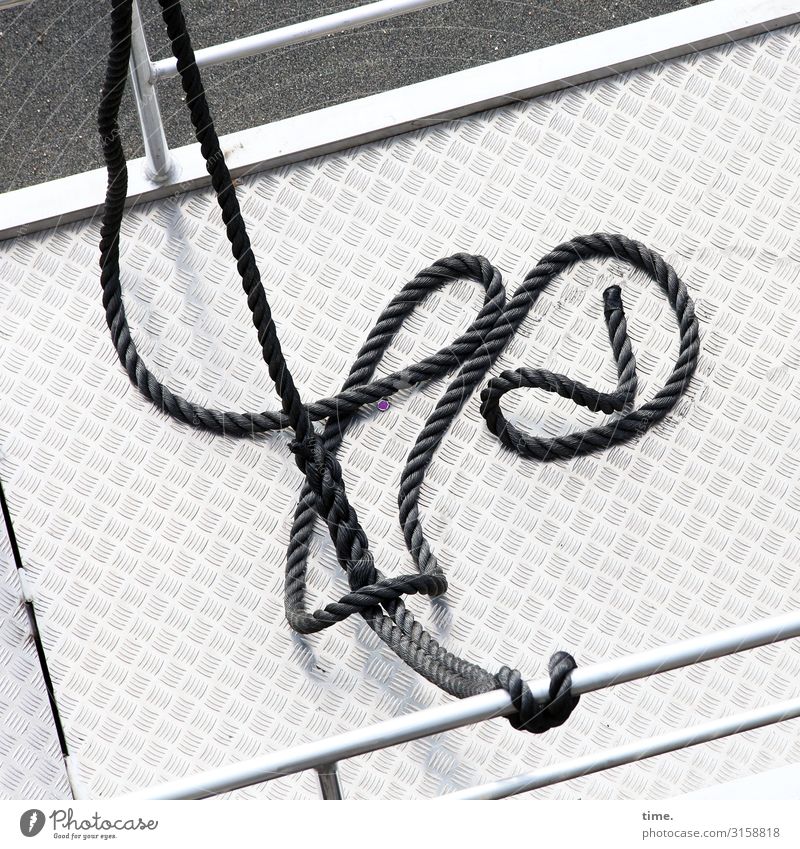 twists Navigation Rope Pontoon Handrail Chained up Metal Line Knot Bow Maritime Thin Black White Serene Help Inspiration Communicate Concentrate Ease