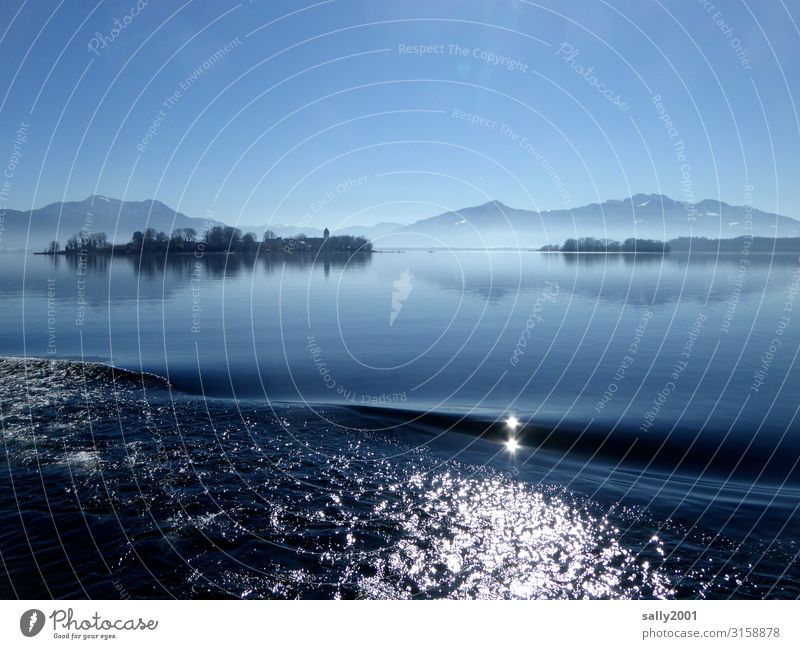 Winter at the lake - refreshingly cool Lake Lake Chiemsee Bavaria wave windless silent Calm Alps camping wall foothills of the Alps Chiemgau Fraueninsel