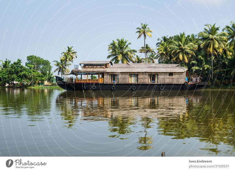 Traditional houseboat in the Kerala backwaters Vacation & Travel Tourism Trip Adventure Cruise Summer Nature Sunlight Exotic Virgin forest Coast Lakeside