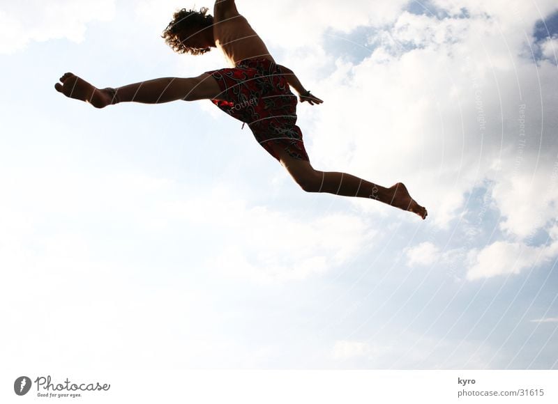 so close to heaven Trampoline Clouds Jump Summer Physics Sky Legs Athletic Music festival Joy Flying Warmth Sun