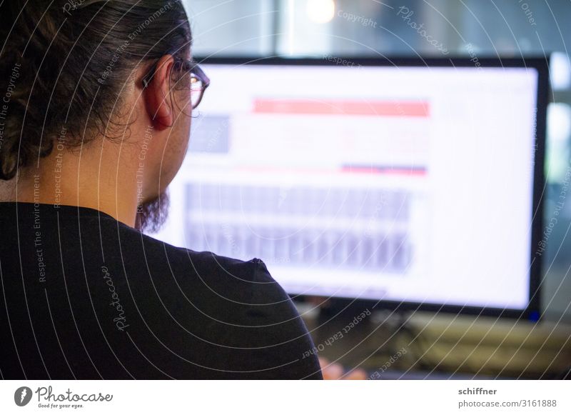 Man at computer screen man at work Man from behind Shoulder Computer Screen free Work and employment Workplace work office glasses on Beard unshaven