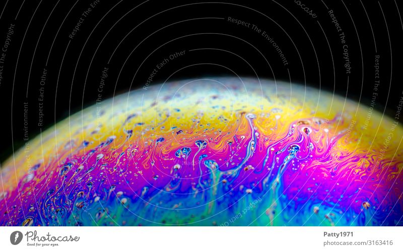 Flowing interference colors on a soap bubble Science & Research interference colours Physics Surface tension Swirl Soap bubble Planet Fluid Round Crazy
