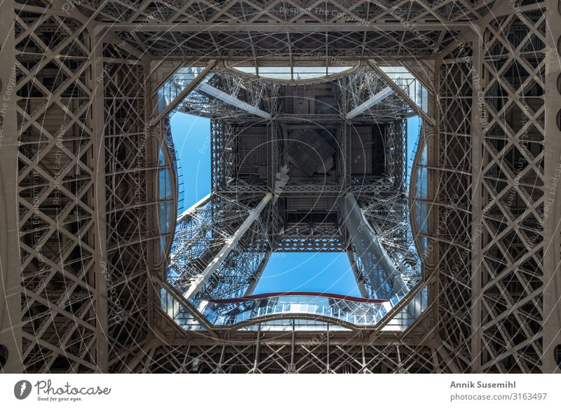 Eiffel Tower Paris - Steel sky France Europe Capital city Downtown Manmade structures Landmark Metal Esthetic Historic Fear of heights Colour photo