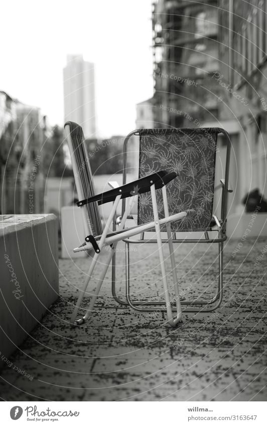 Empty camping chairs in the city center Camping chair Chair Terrace Town City life Chemnitz Brühl Black & white photo Deserted Boulevard Folding chairs