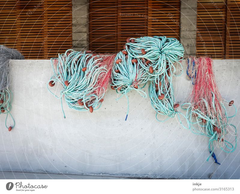 fishing nets Fishing village Port City Deserted Wall (barrier) Wall (building) Navigation Fishing boat Harbour Fishing net Hang Authentic Arrangement
