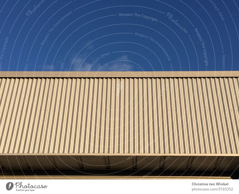 Building with clad facade in front of a blue sky Sky House (Residential Structure) Wall (barrier) Wall (building) Facade Flat roof Cladding Line Stripe