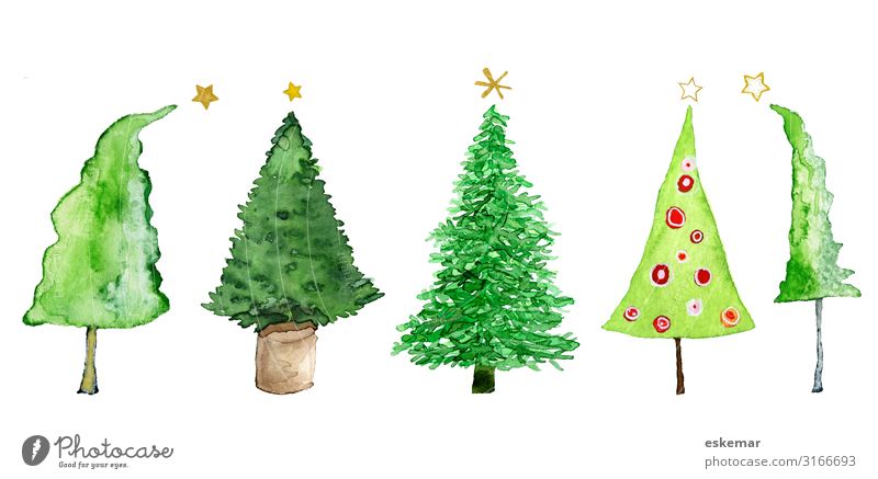 Christmas trees, watercolour on paper Feasts & Celebrations Christmas & Advent New Year's Eve Art Work of art Painting and drawing (object) Watercolors Painted
