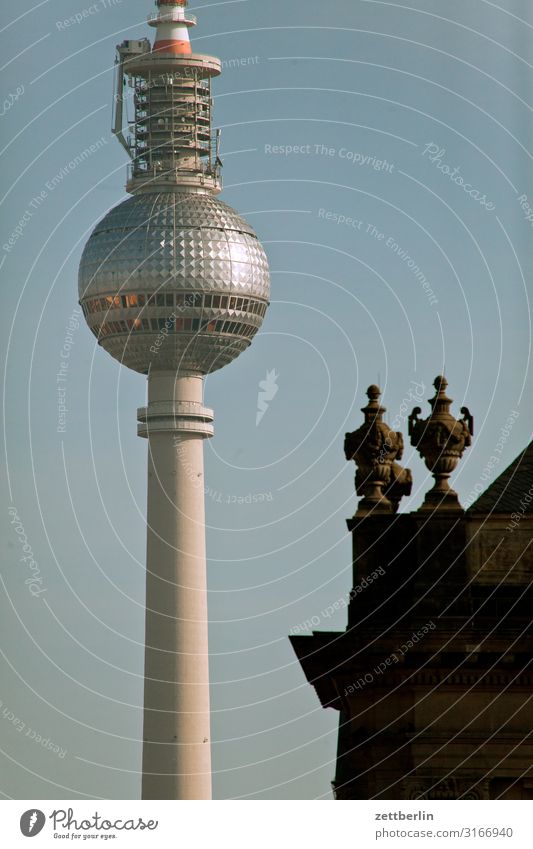 television tower Alexanderplatz Berlin Berlin TV Tower Capital city Town Tourism Landmark Sphere Sky Heaven Summer Deserted Copy Space Portal Classicism