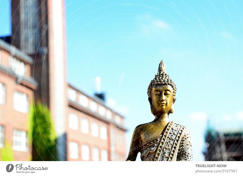 Buddha in front of commercial house Lifestyle Exotic Happy Healthy Wellness Harmonious Well-being Contentment Senses Relaxation Calm Meditation Education