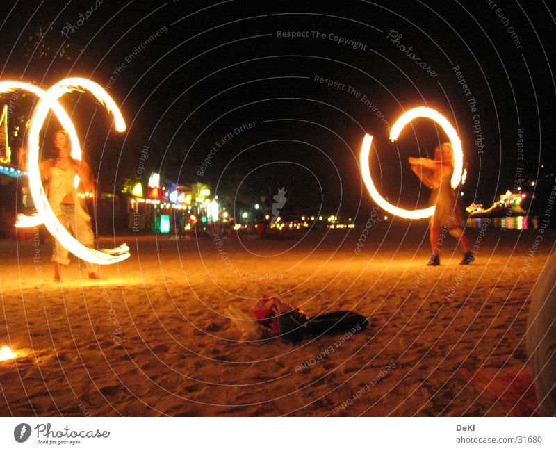 Torches on the beach Night Beach Long exposure Visual spectacle Leisure and hobbies Blaze Dance