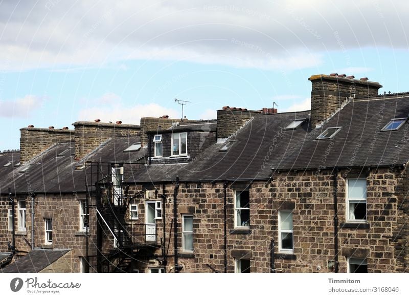 row of houses Sky Great Britain Yorkshire Town House (Residential Structure) Stone Blue Brown Black White Emotions Housefront Fireside Chimney Car Window