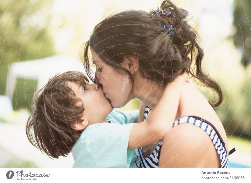 mother and son kiss in summer day Lifestyle Happy Garden Mother's Day Child Human being Boy (child) Woman Adults Parents Family & Relations Infancy 2