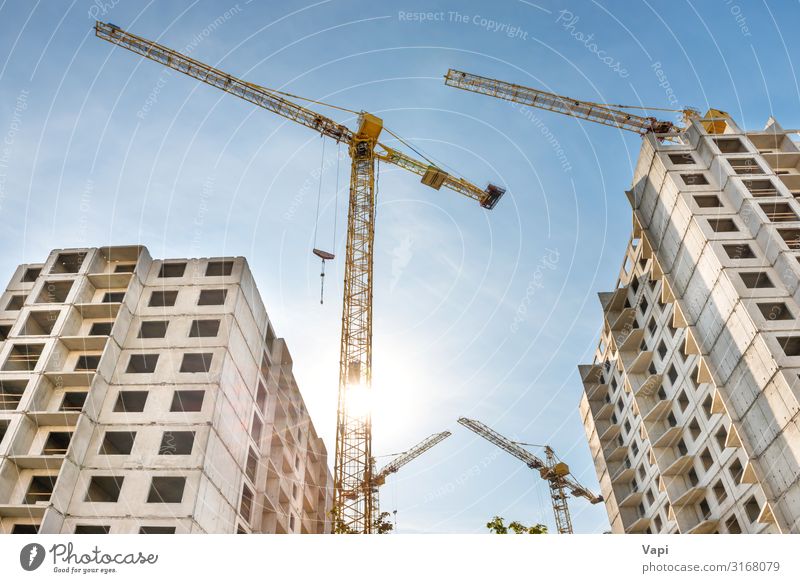 Construction site with cranes Living or residing House (Residential Structure) House building Redecorate Work and employment Workplace Industry Business