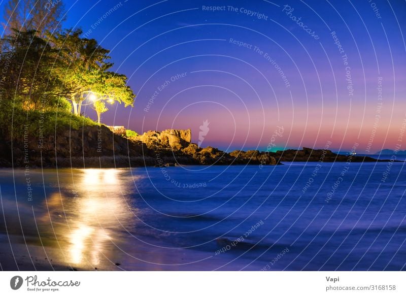 Night view of sand beach at tropical island Exotic Beautiful Relaxation Vacation & Travel Adventure Summer Summer vacation Beach Ocean Island Waves Nature