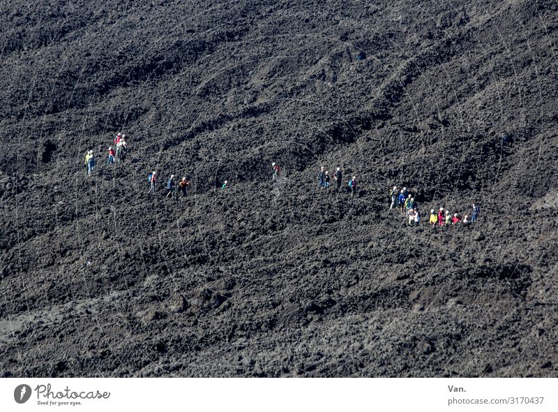 I can see the way clearly Vacation & Travel Hiking Human being Group Nature Landscape Elements Earth Hill Volcano Mount Etna Sicily Small Gray Black Lava field