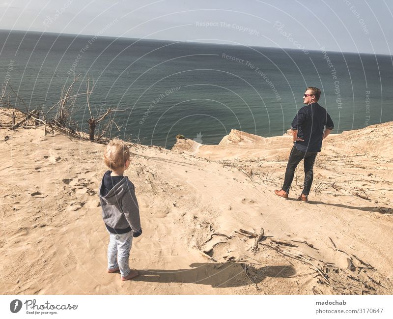 Father with child on the beach holiday cliff wanderlust role model Human being Toddler Man Adults Family & Relations Infancy Life 2 hillock Coast Ocean Free