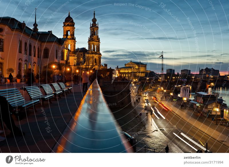 Dresden, Brühlsche Terrace Evening Old town Ancient Architecture Baroque Brühlsche Terrasse Dark Elbufer Elbe Classical Culture Capital city Long exposure Night