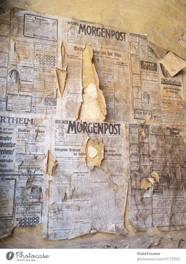 historical newspaper "Berliner Morgenpost" pasted on the wall Media industry Printing machine Time machine Print media Newspaper Magazine Reading Wall (barrier)