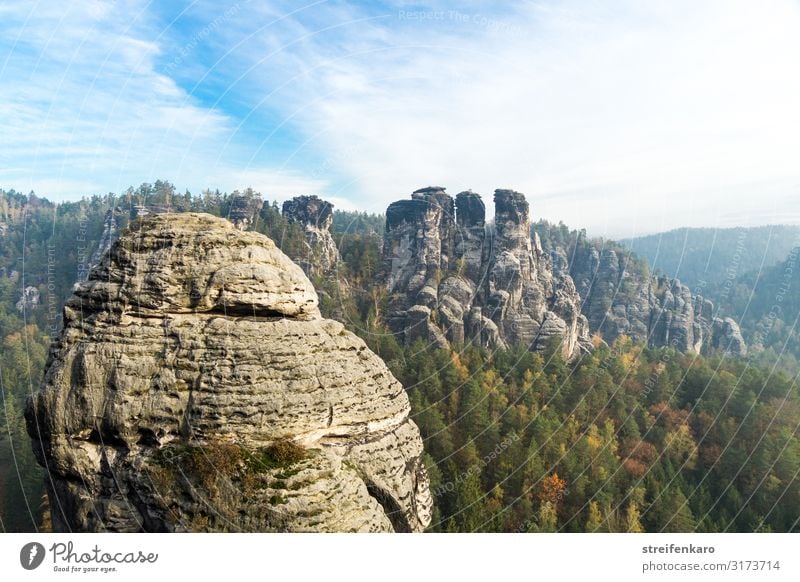 Elbsandsteingebirge, view from the Bastei bridge to the Ganssteine Vacation & Travel Tourism Trip Mountain Hiking Environment Nature Landscape Plant Elements