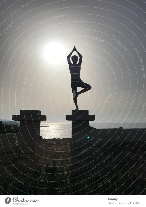 yoga Alternative medicine Fitness Relaxation Meditation Yoga 1 Human being Nature Water Sunrise Sunset Sunlight Ocean Mediterranean sea Island Ibiza Breathe