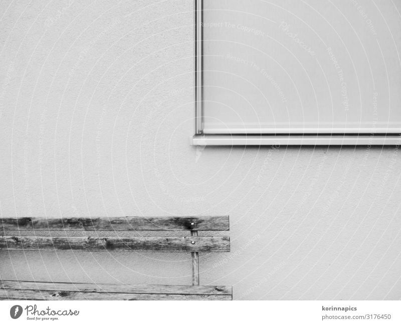 Empty Bank Deserted Wall (barrier) Wall (building) Window Bench Wood Sit Black White Calm Esthetic Expectation Mysterious Complex Boredom Arrangement Transience