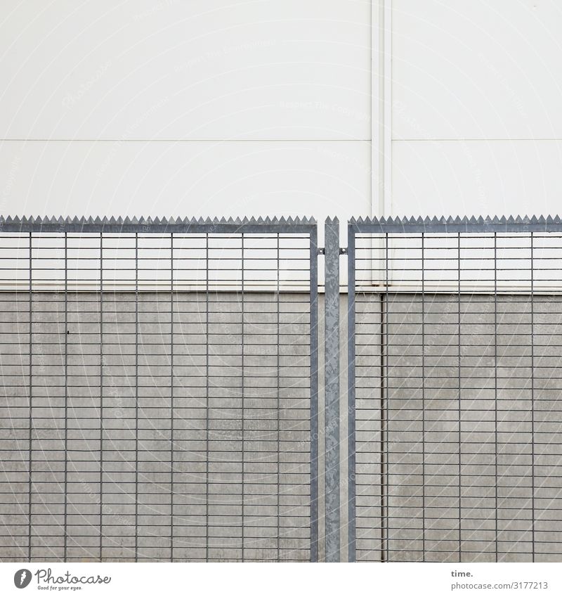 Stories of the fence (II) Exhibition hall Building Architecture Wall (barrier) Wall (building) Prongs Fence Grating Stone Concrete Metal Steel Line Gray Safety