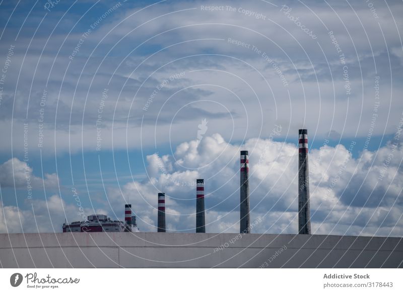 Industrial smoke stacks and beautiful cloudy sky Stack Sky Smoke Clouds Exhaust Beautiful Picturesque Spain asturias Factory Perspective Ecological Environment