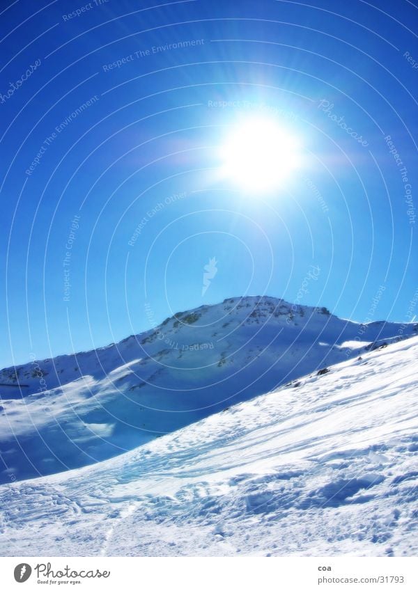 winter Flims Switzerland Mountain in advance Laax alpine arena Snow Sun Ski run Stone Blue Lighting