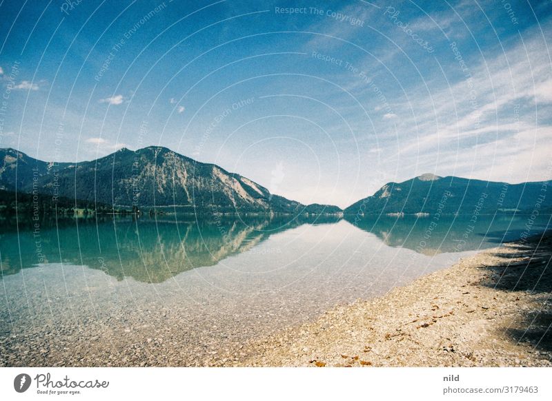 Summer atmosphere at Walchensee in Bavaria Landscape Upper Bavaria Colour photo Exterior shot Idyll Beautiful weather Panorama (View) Copy Space top Nature