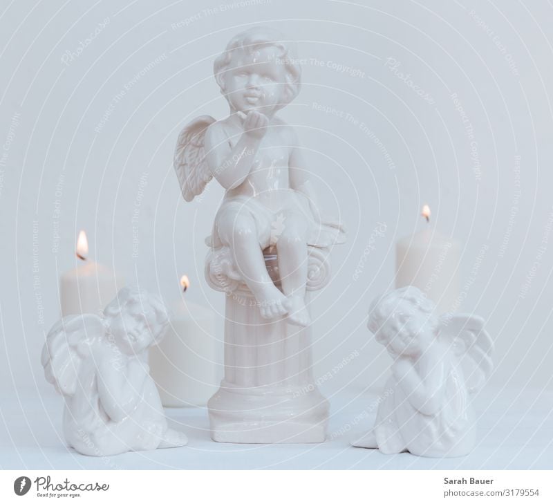 Three white angels Design Calm Decoration Feasts & Celebrations Christmas & Advent Funeral service Art Sculpture Candle Collection Angel Observe Think Kissing