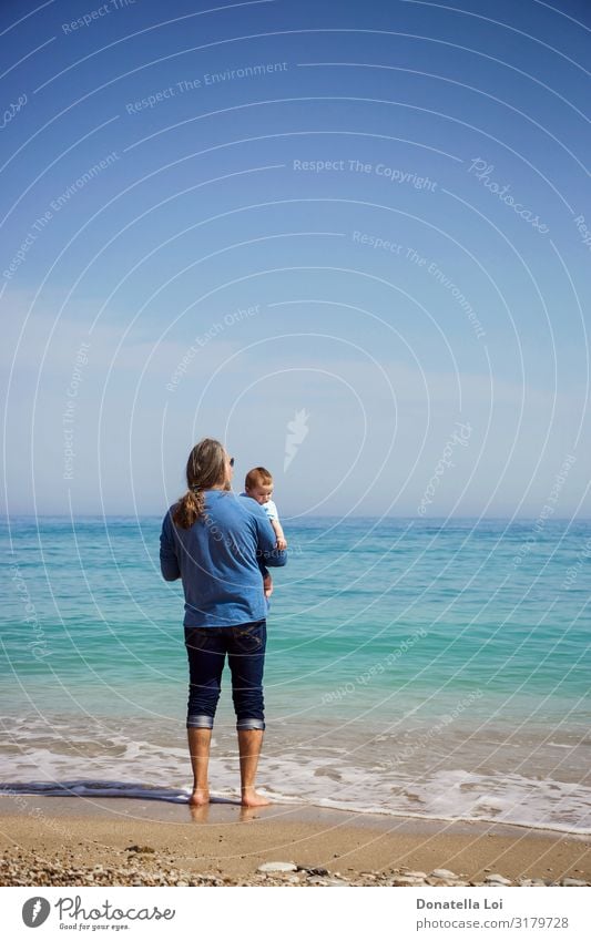 Father and son at the beach Lifestyle Calm Leisure and hobbies Summer Beach Ocean Parenting Child Human being Masculine Baby Toddler Man Adults Infancy 2