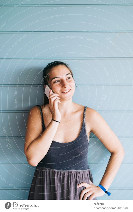 Young female in summer dress talking on phone Lifestyle Style Happy Beautiful Vacation & Travel Summer To talk Telephone Cellphone PDA Human being Feminine