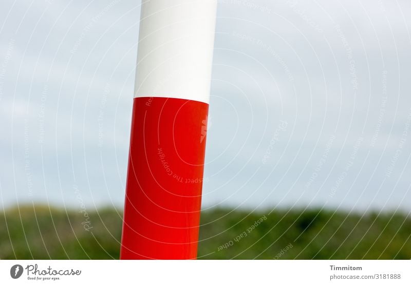 Open barrier Control barrier Metal Detail Round Red White background duene Marram grass Shallow depth of field Sky cloudy Denmark Vacation & Travel Deserted