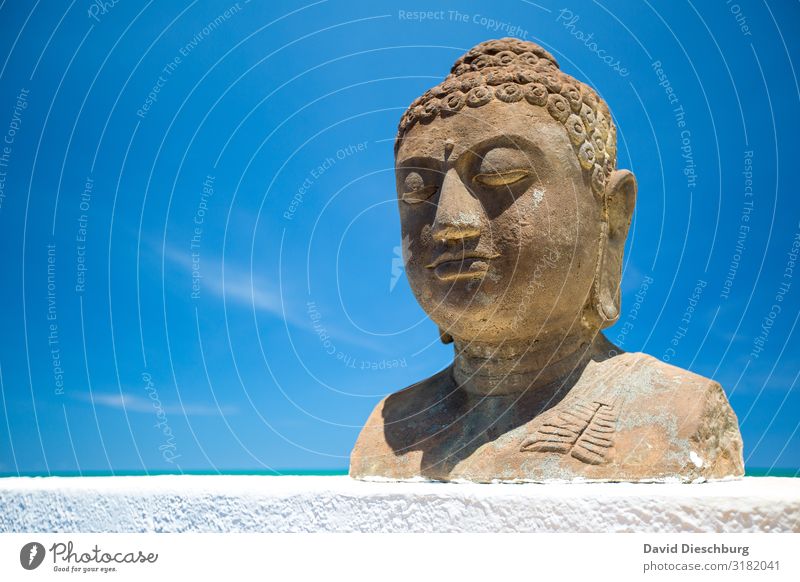 Buddha Vacation & Travel Sculpture Nature Cloudless sky Beautiful weather Ocean Stone Relaxation Serene Belief Religion and faith Culture Calm Buddhism